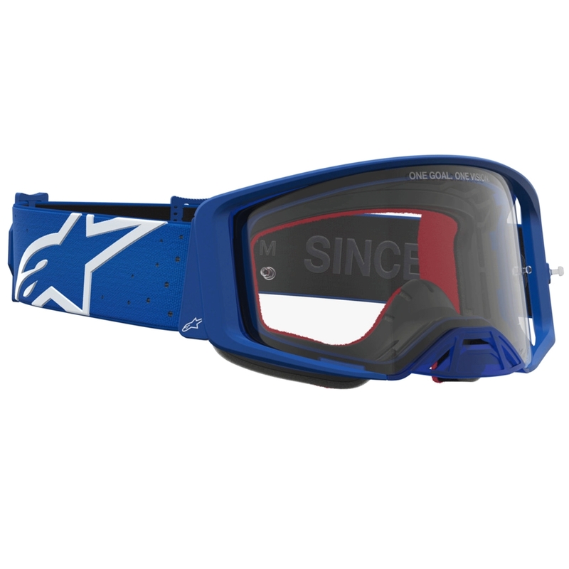 Alpinestars Supertech Vesta sini-valged motokrossiprillid läbipaistva pleksiklaasiga