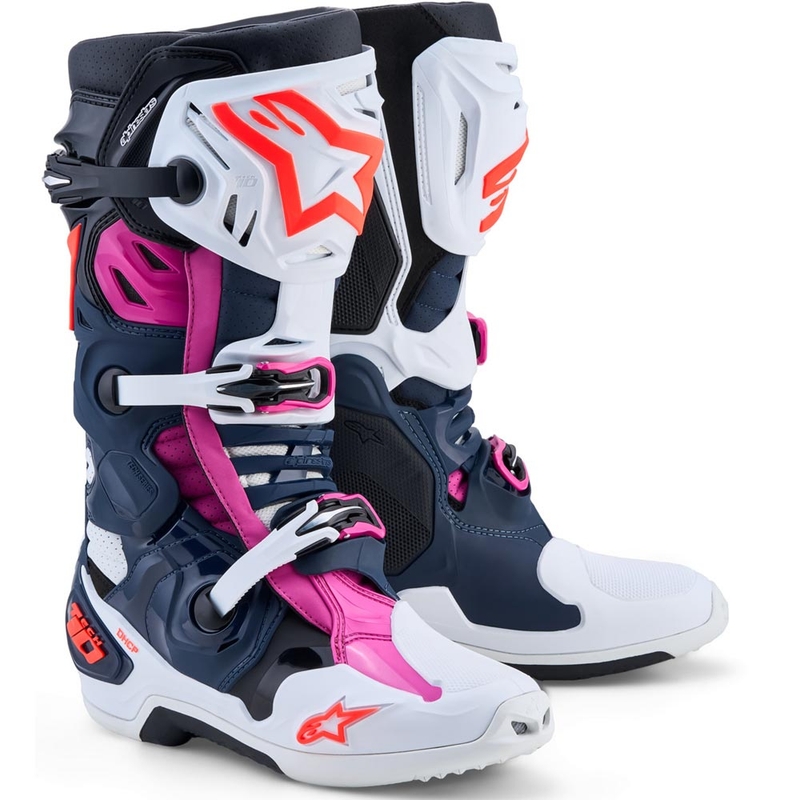 Alpinestars TECH 10 Superventileeritud krossisaapad tumesinine-valge-must-lilla