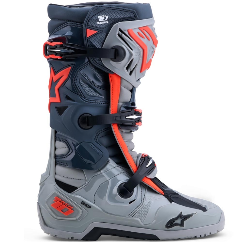 Alpinestars Tech 10 Enduro mootorratta saapad hallid-tumehallid-fluorestseeruvad punased