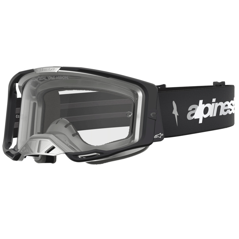 Alpinestars Vision 8 Amber motokrossiprillid must-hõbedane läbipaistva pleksiklaasiga