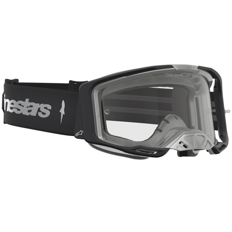 Alpinestars Vision 8 Amber motokrossiprillid must-hõbedane läbipaistva pleksiklaasiga