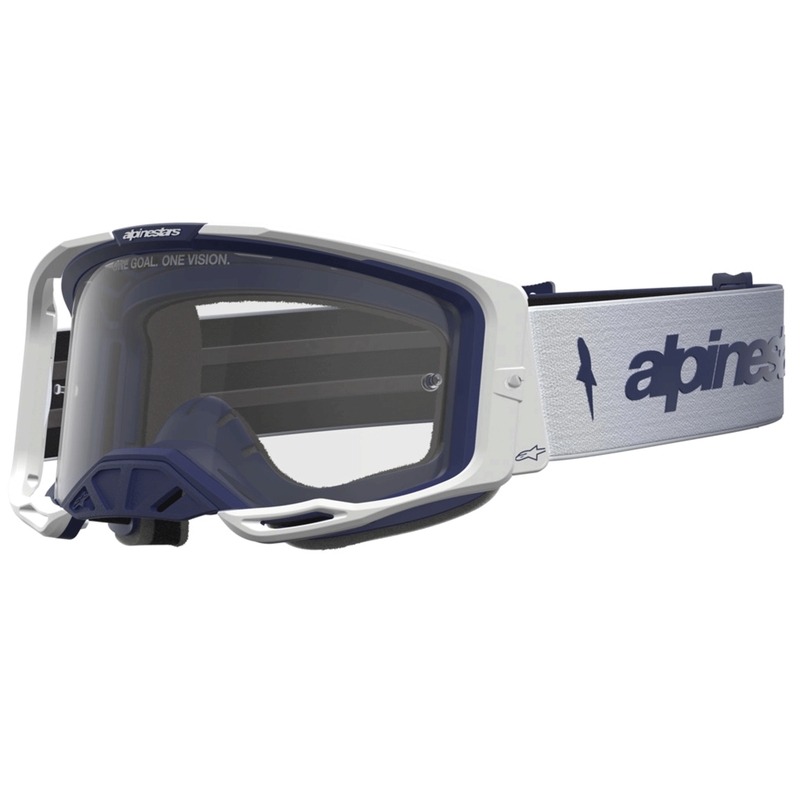 Alpinestars Vision 8 merevaigukollased sini-valged motokrossiprillid läbipaistva pleksiklaasiga