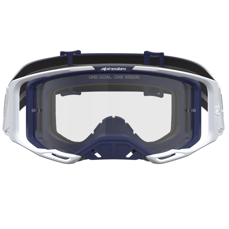 Alpinestars Vision 8 merevaigukollased sini-valged motokrossiprillid läbipaistva pleksiklaasiga