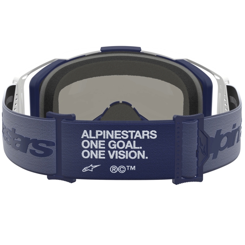 Alpinestars Vision 8 merevaigukollased sini-valged motokrossiprillid läbipaistva pleksiklaasiga