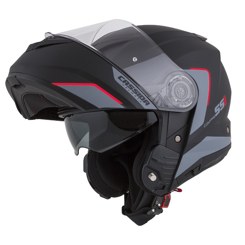 Vyklápěcí přilba na motorku Cassida Compress 2.0 Refraction černo-šedo-červená