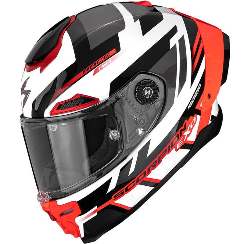 Scorpion EXO-RACE Air Carbon Fury täisnäoga mootorrattakiiver valge-hõbedane-punane