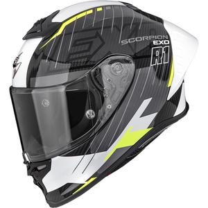 Scorpion EXO-R1 EVO II Air Surge täisnäoga mootorrattakiiver must-valge-fluokollane