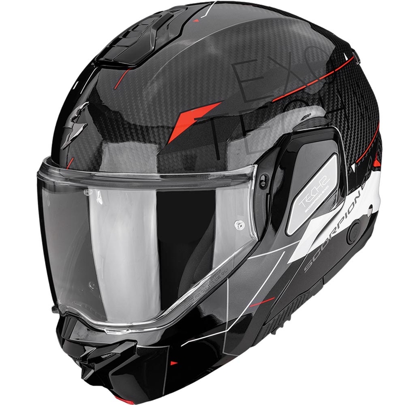 Scorpion EXO-TECH II Carbon Viator ülespööratav mootorrattakiiver must-valge-punane