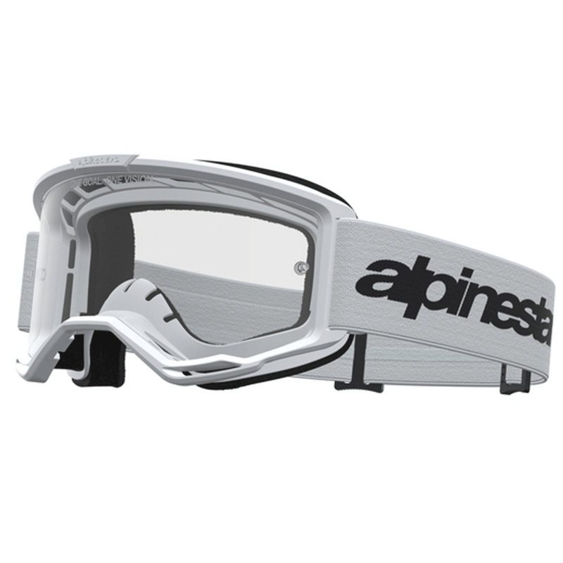 Alpinestars Vision 3 Wordmark motokrossiprillid valge-must läbipaistva pleksiklaasiga