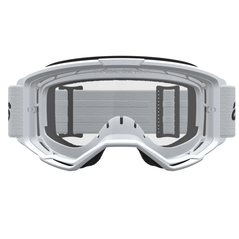 Alpinestars Vision 3 Wordmark motokrossiprillid valge-must läbipaistva pleksiklaasiga