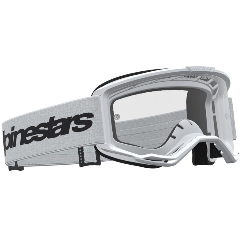 Alpinestars Vision 3 Wordmark motokrossiprillid valge-must läbipaistva pleksiklaasiga