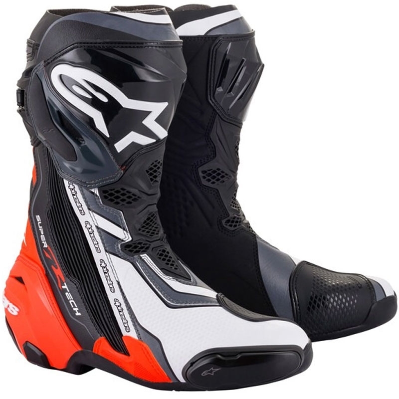 Alpinestars Supertech R must-fluo punane-valge-hall mootorratta saapad