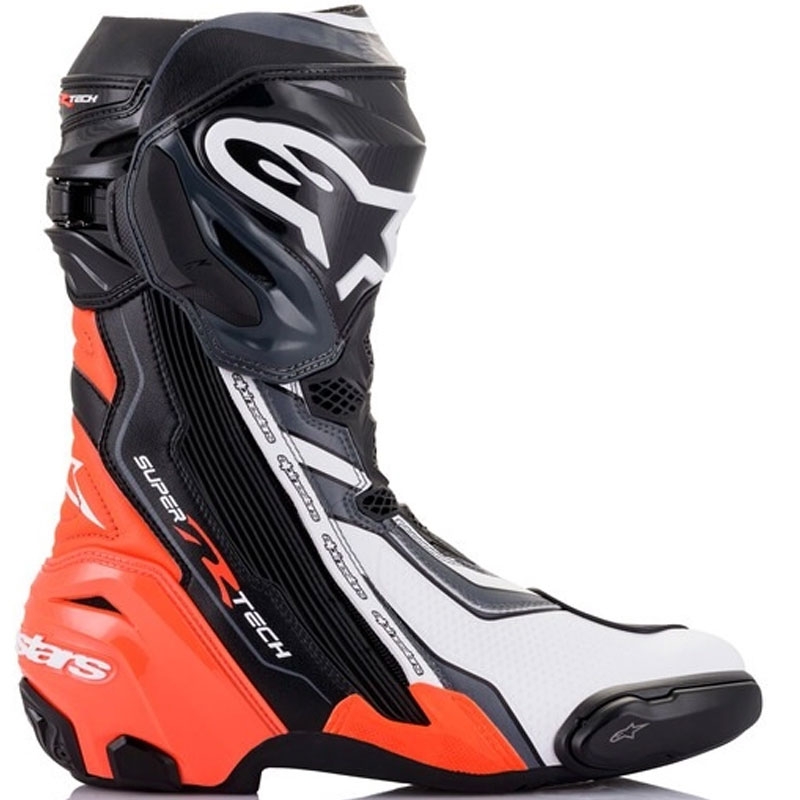 Alpinestars Supertech R must-fluo punane-valge-hall mootorratta saapad