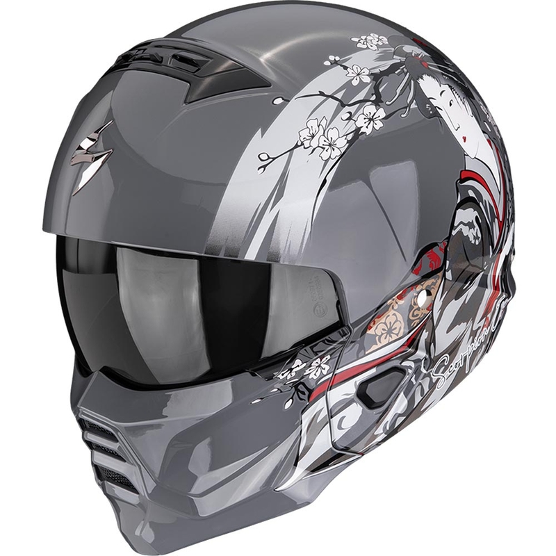 Moodulmootorratta kiiver Scorpion EXO-COMBAT II Demure hõbedane