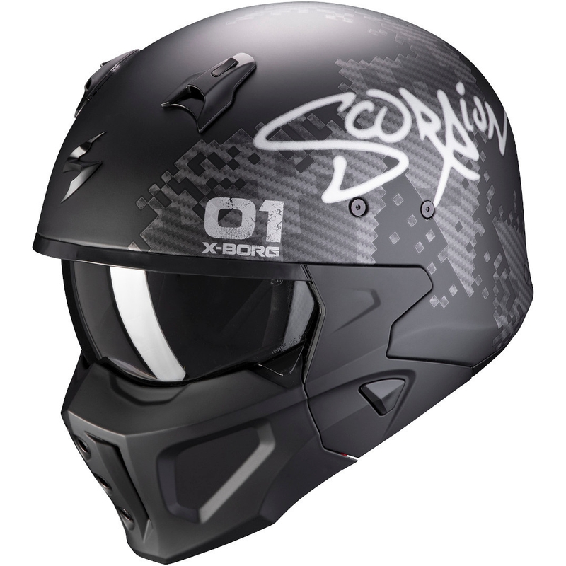 Otevřená přilba s maskou Scorpion COVERT-X Xborg černo-stříbrná