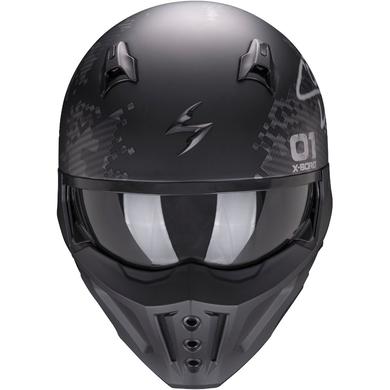 Otevřená přilba s maskou Scorpion COVERT-X Xborg černo-stříbrná