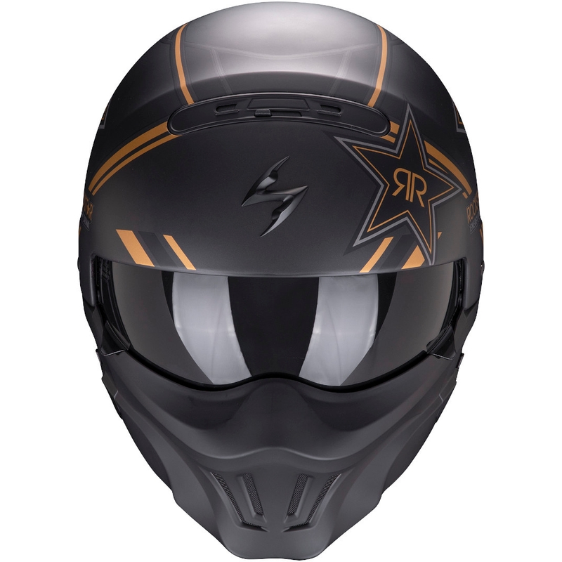 Avatud kiiver koos maskiga Scorpion EXO-COMBAT EVO Rockstar must-kuldne