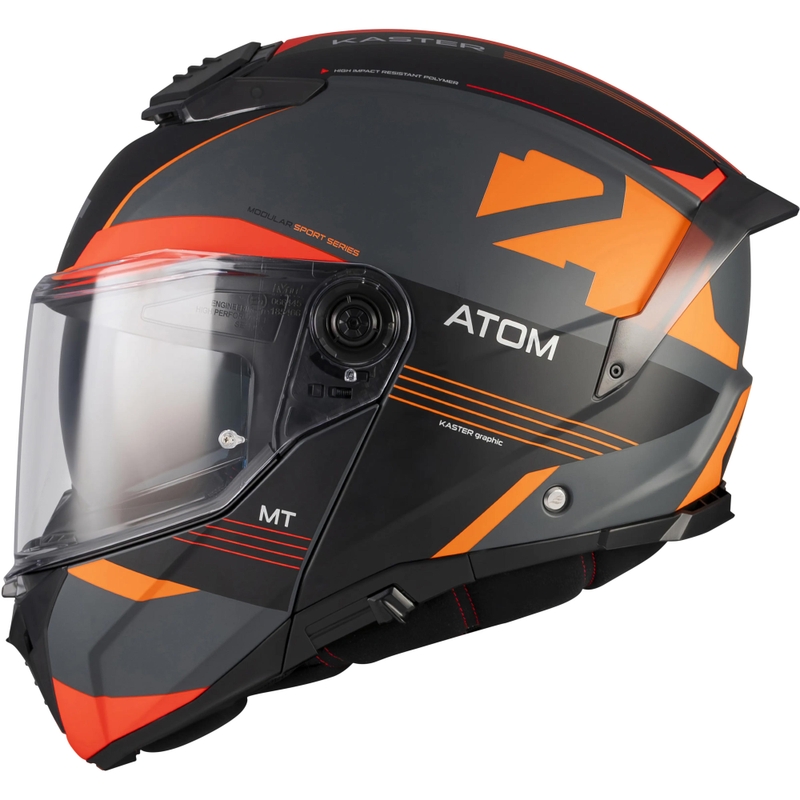 Ülesklapitav mootorrattakiiver MT Atom 2 SV Kaster C14 matt must-hall-oranž