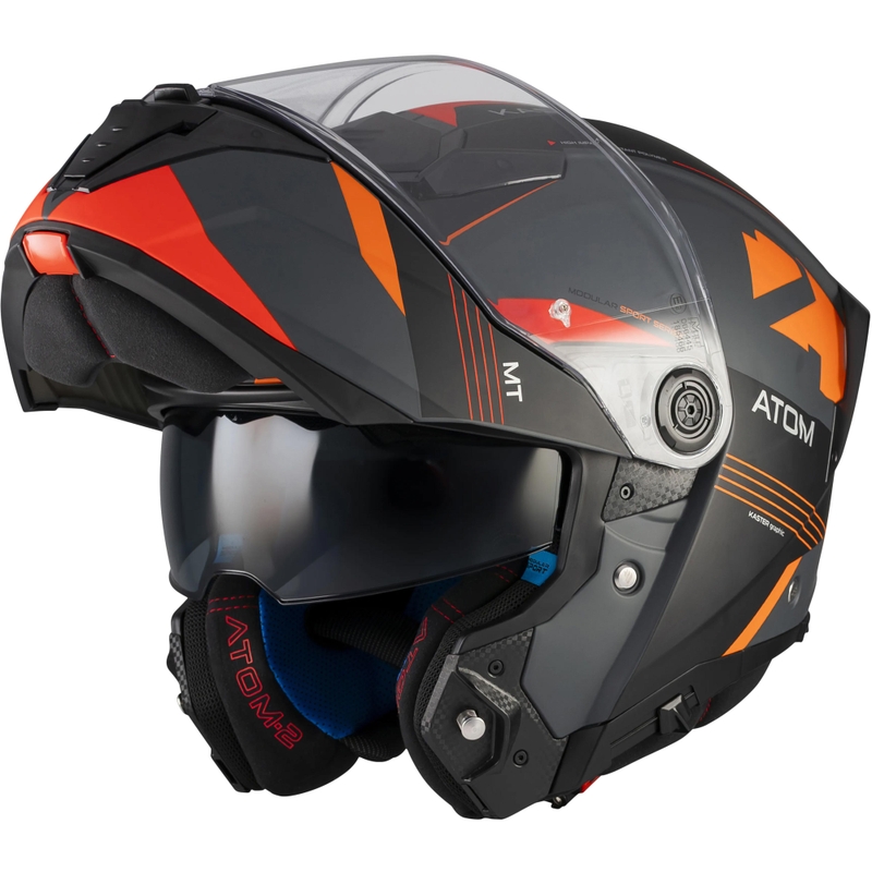 Ülesklapitav mootorrattakiiver MT Atom 2 SV Kaster C14 matt must-hall-oranž