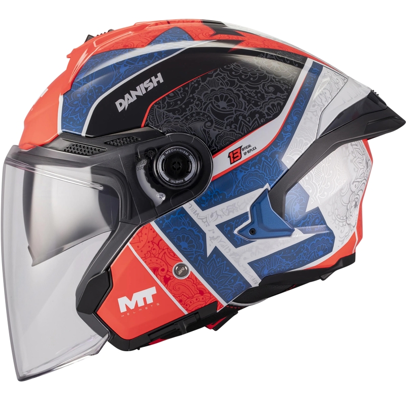 Avatud mootorrattakiiver MT Cosmo SV Danish 26 Season C5 sinine-punane-valge-must