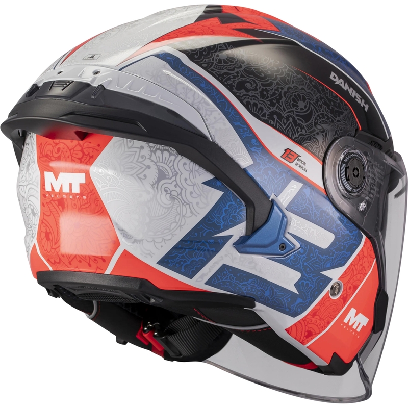 Avatud mootorrattakiiver MT Cosmo SV Danish 26 Season C5 sinine-punane-valge-must