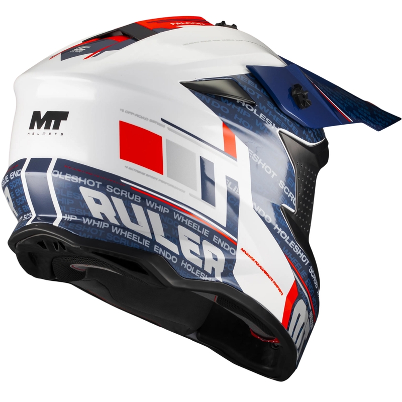 Motokrossi kiiver MT Falcon S Ruler A15 sinine-valge-punane