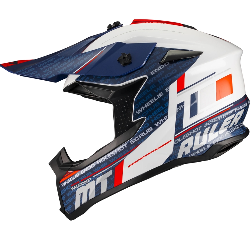 Motokrossi kiiver MT Falcon S Ruler A15 sinine-valge-punane
