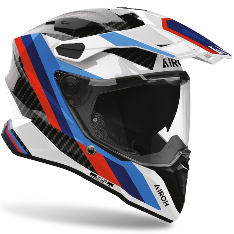 Enduro mootorratta kiiver Airoh Commander 2 Carbon Rank must-valge-sinine