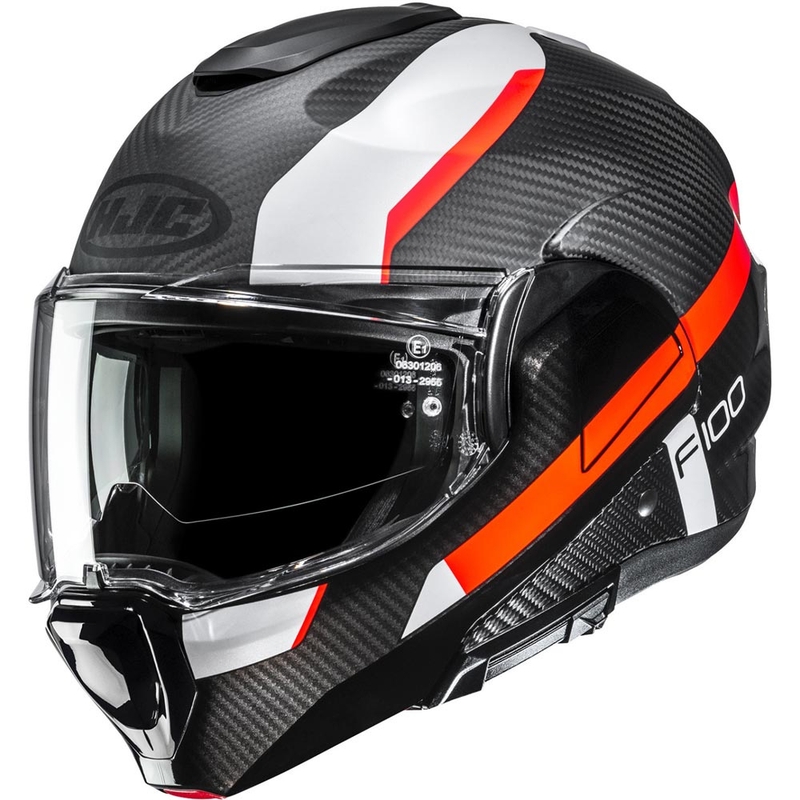 Ülesklapitav mootorrattakiiver HJC F100 Carbon Askan MC6HSF must-oranž-valge-punane