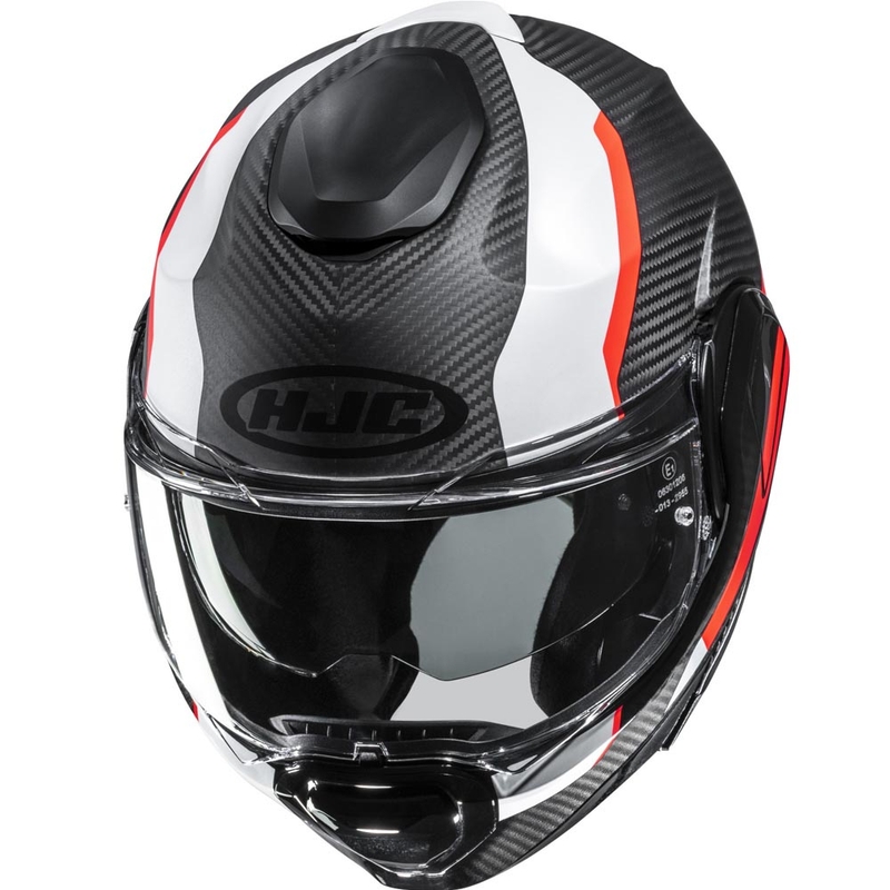 Ülesklapitav mootorrattakiiver HJC F100 Carbon Askan MC6HSF must-oranž-valge-punane