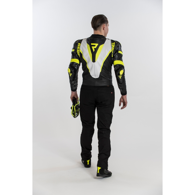 Bunda na motorku Rebelhorn Rebel černo-bílo-fluo žlutá výprodej