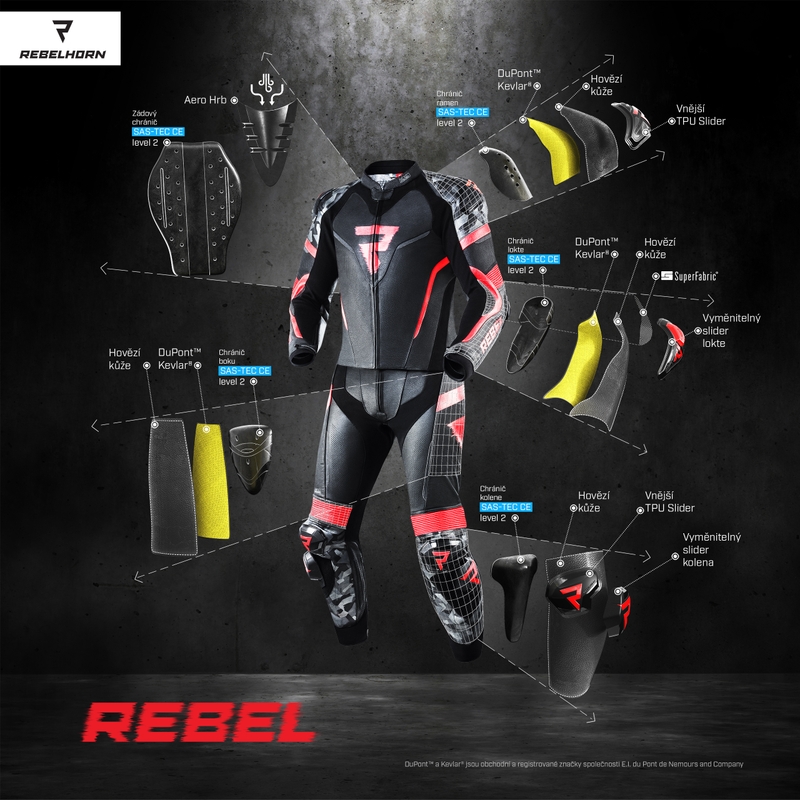 Rebelhorn Rebel Must-valge-fluorokollane mootorratta kombinesoon allahindlus