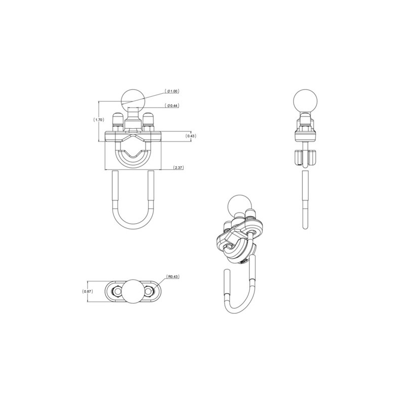 RAM Mounts 1" tihvtiga torude läbimõõdule 12,7-31,75 mm